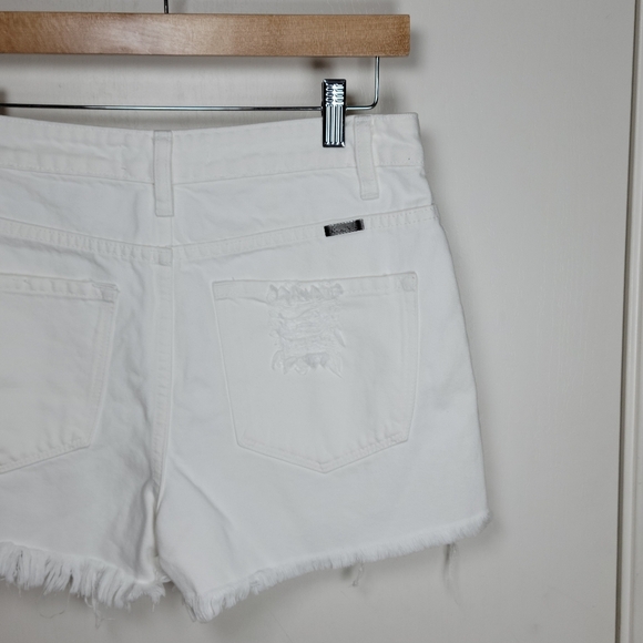 KanCan You Only Live Once White Denim Distressed High Rise Shorts Size Medium - Picture 6 of 8